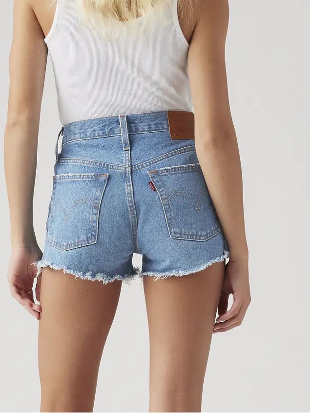 Levi's Distressed Light Blue 501 Denim Jean Shorts - Picture 3 of 8